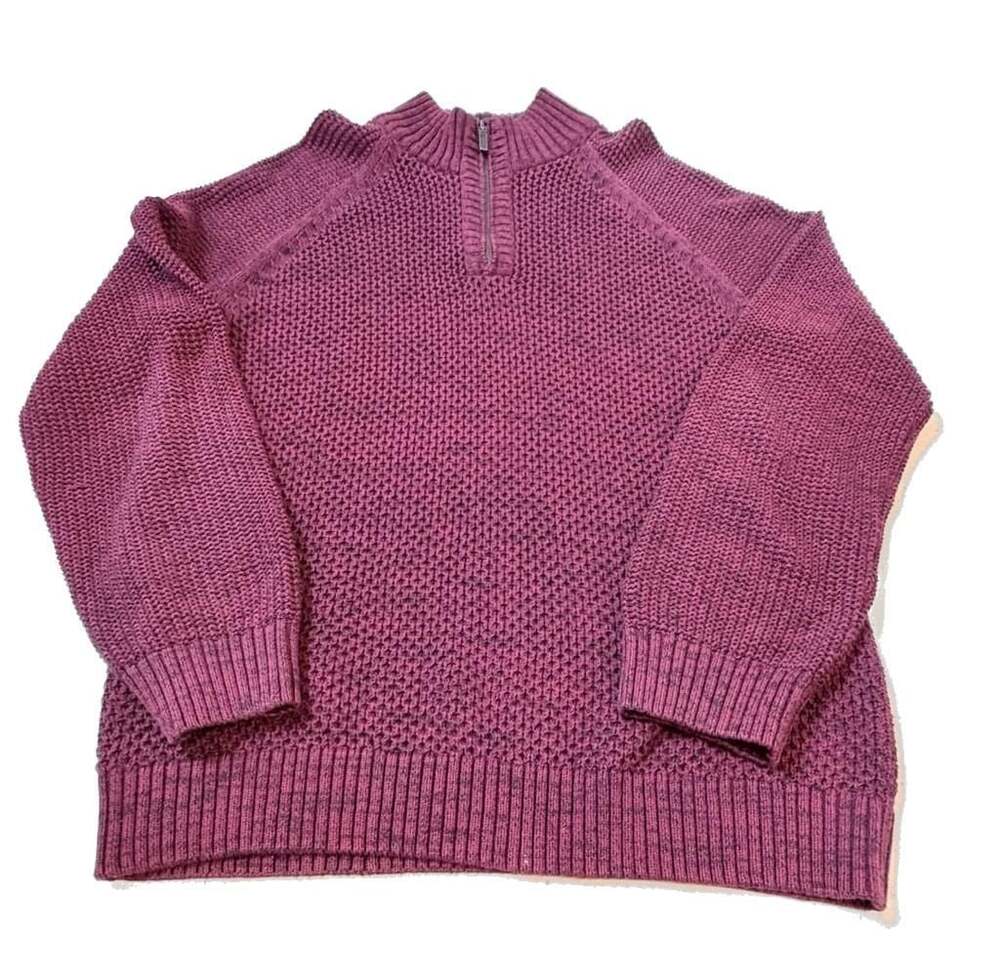 Denver Hayes Burgundy Quarter-Zip Waffle Knit Sweater